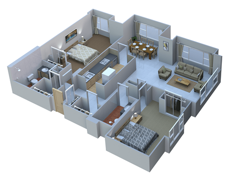 Floor plan for 2 beds, 2 baths, 1214 sqft